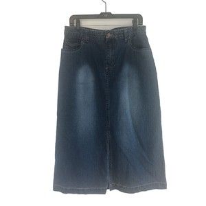 BILL BLASS JEANS Denim Skirt 5 Pockets Modest Stretch Medium Wash Size 12